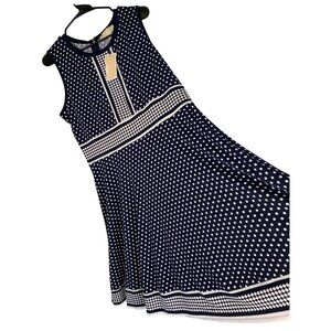 NWT Michael Kors Womens XL Navy Stretch Jersey Dot Sleeveless Dress RT10535